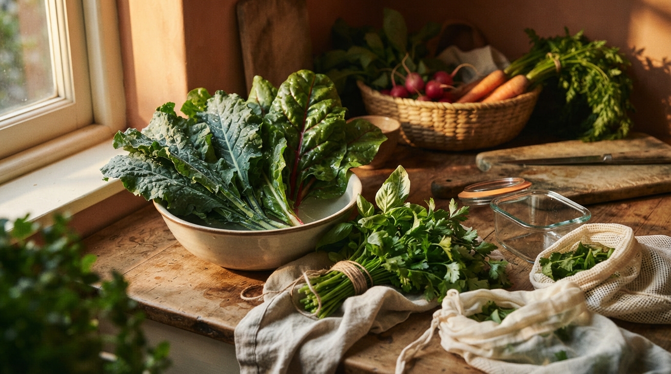 Editorial illustration for Maximize Freshness: Your Guide to Storing Farmer's Market Greens